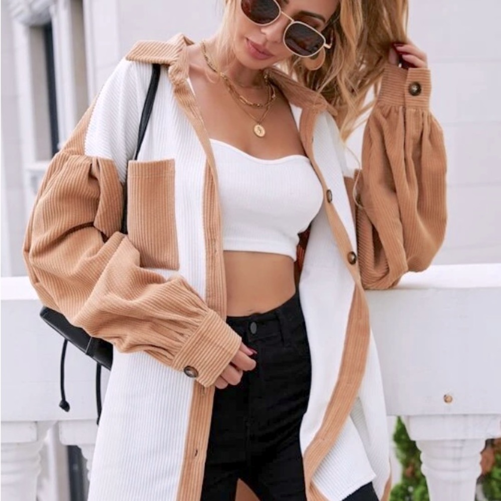 Brown and White Oversized Jacket